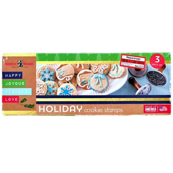 Nordic Ware Christmas Holiday Cookie Stamps 3 Piece Set Wood Handles *** UNUSED - Picture 1 of 8